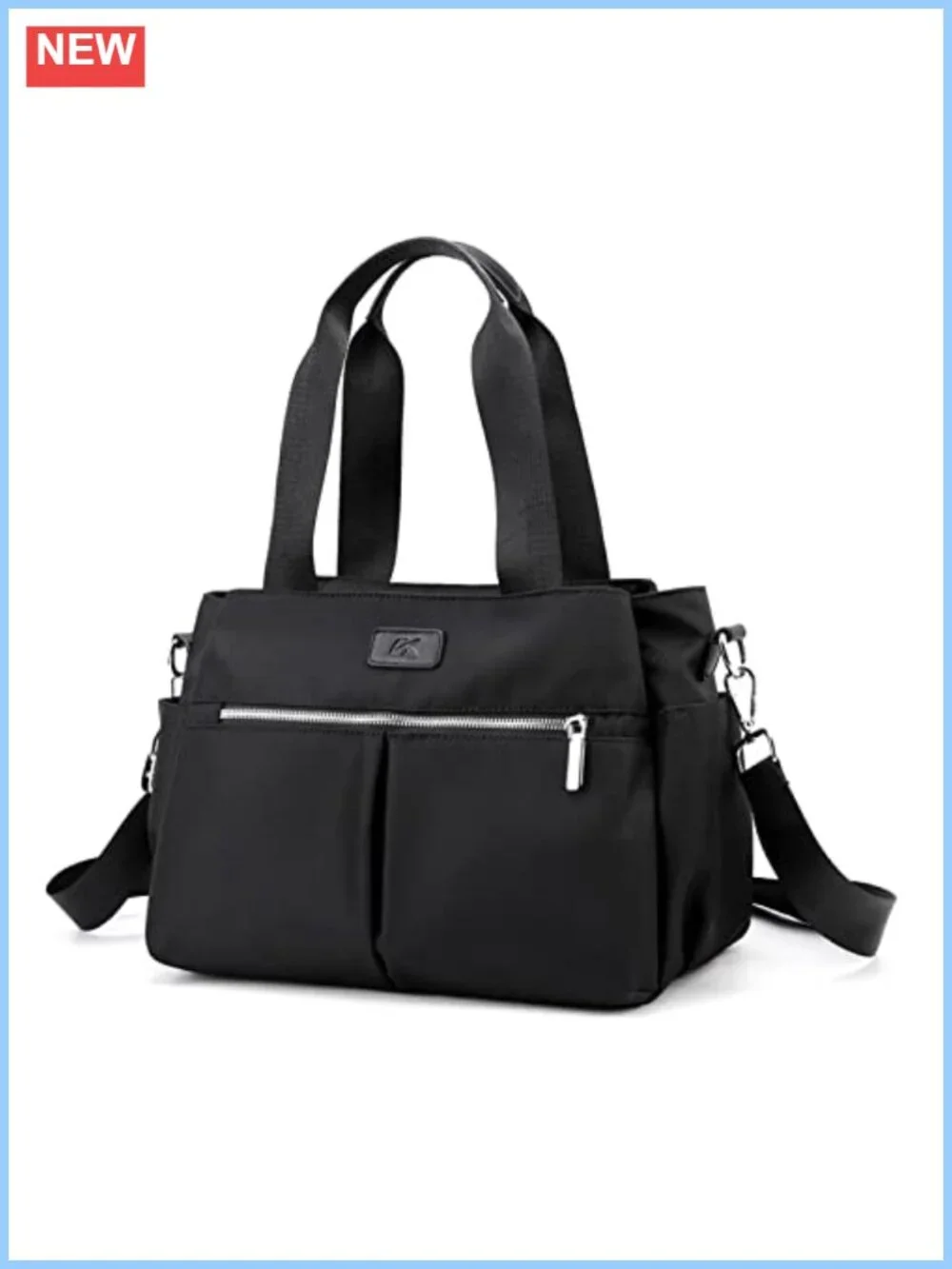 Nylon Hobo Crossbody Bag with Three Compartments, Adjustable Strap